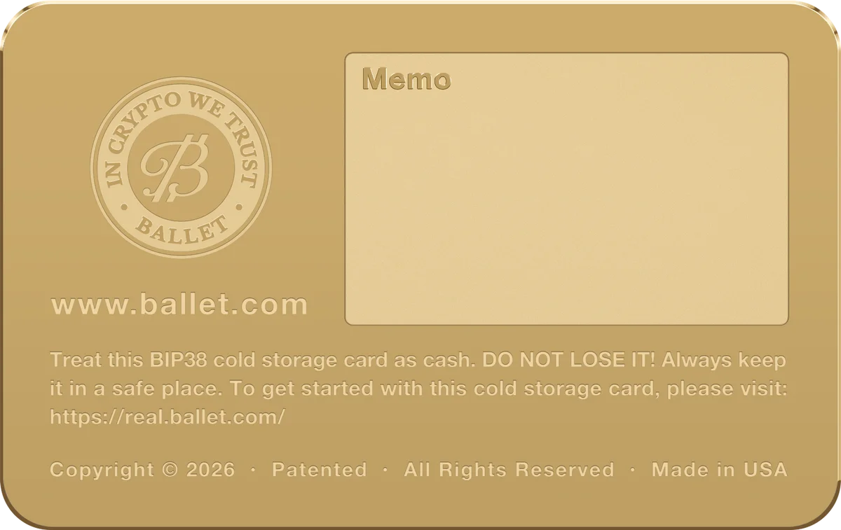 Ballet REAL Bitcoin 24K gold-plated cold storage card, back